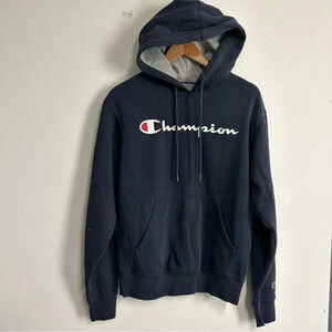 Champion Spellout Hoodie Adult Small Blue Sweatshirt Pullover Unisex Athletic‎